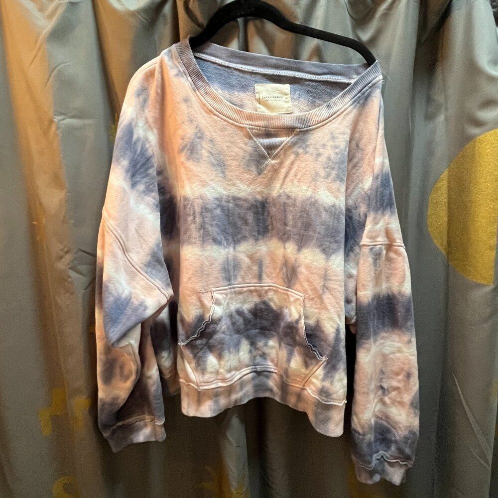 Lucky Brand Tie Dye Crewneck Sweatshirt Kangaroo Pocket XXL Plus